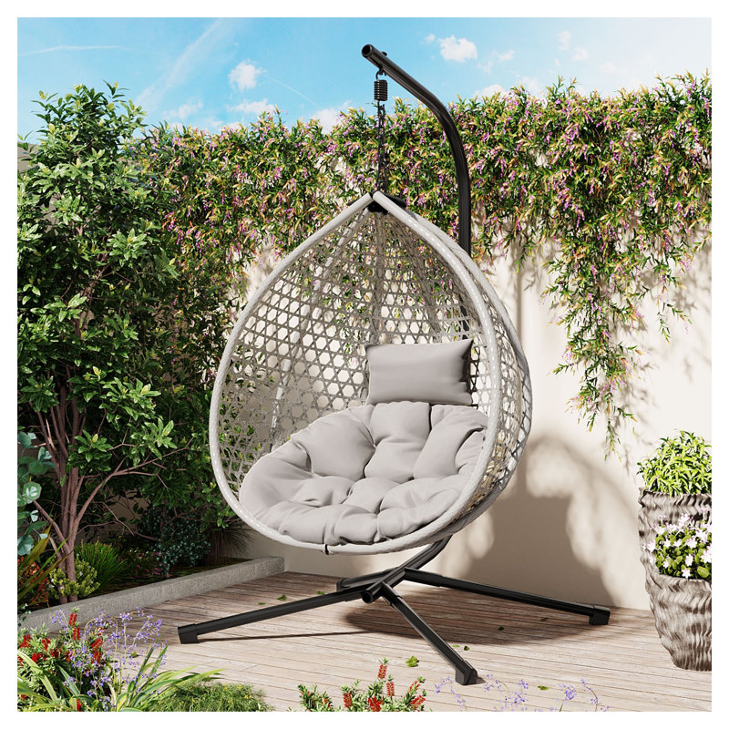 U_STYLE Fauteuil à œufs suspendu d'extérieur avec support, balançoire hamac en osier PEHD gris pour jardin et patio, Grey