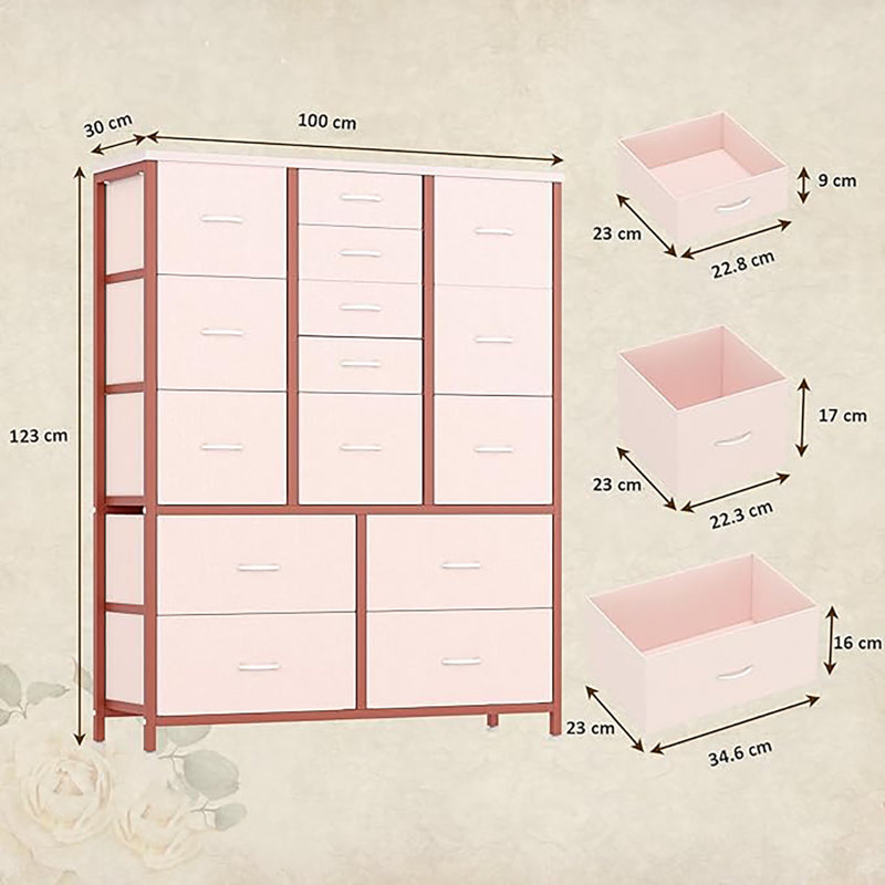 Alixx 15 Drawer Storage Drawer, Pink