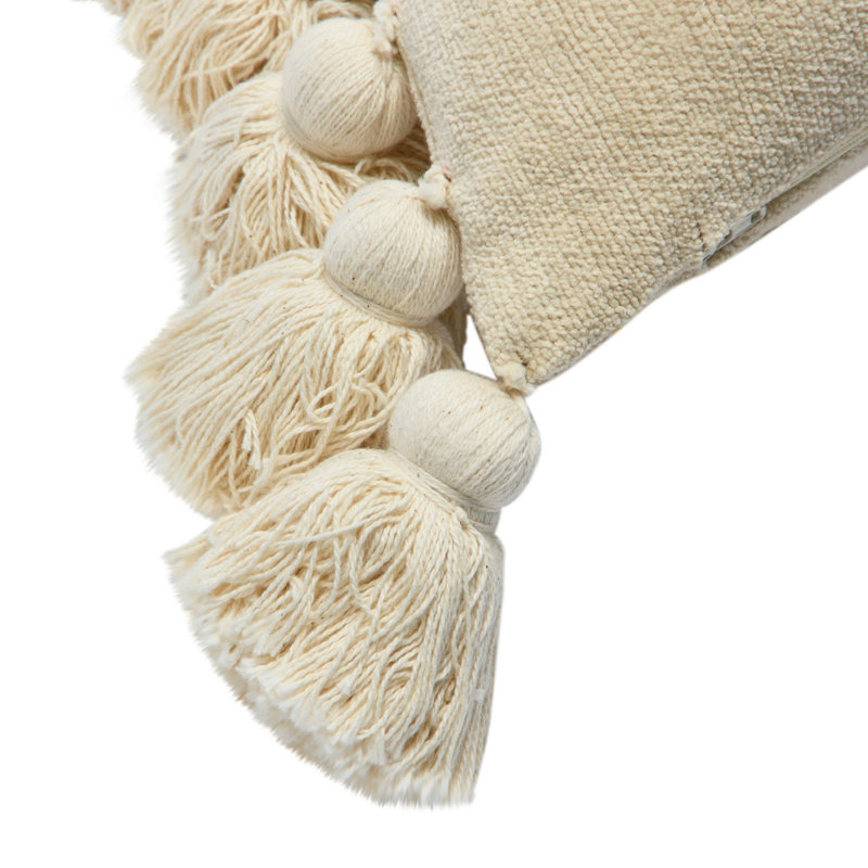 Cream Cotton Chenille Lumbar Pillow with Tassels