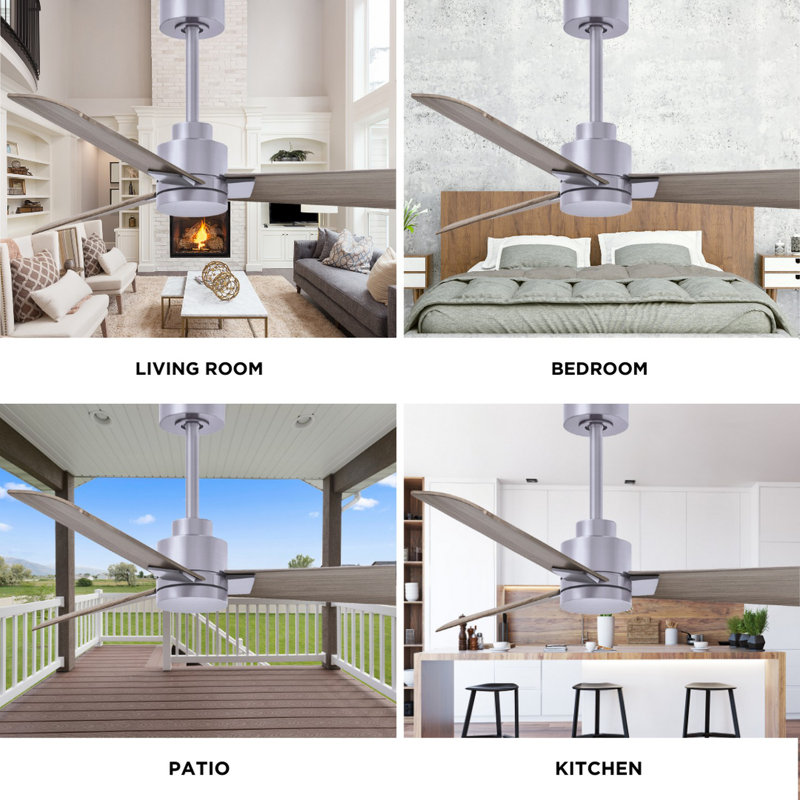 Alessandra Outdoor Downrod Ceiling Fan, Brushed Nickel, Gray Ash Tone