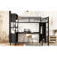 Lit mezzanine double en métal noir avec rangement et garde-robe, bureau pour adolescents en forme de L en noir, garde-robe pour adultes,-1355671589
