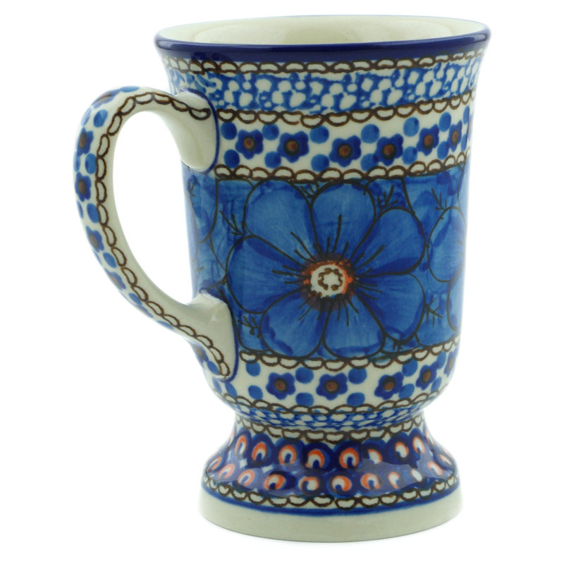 Grande tasse en grès poli 8 oz - Cobalt Poppies