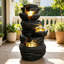 Fontaine d'extérieur avec lumières DEL, fontaine de jardin en résine empilée en pierre de 25,6 po-1396414761