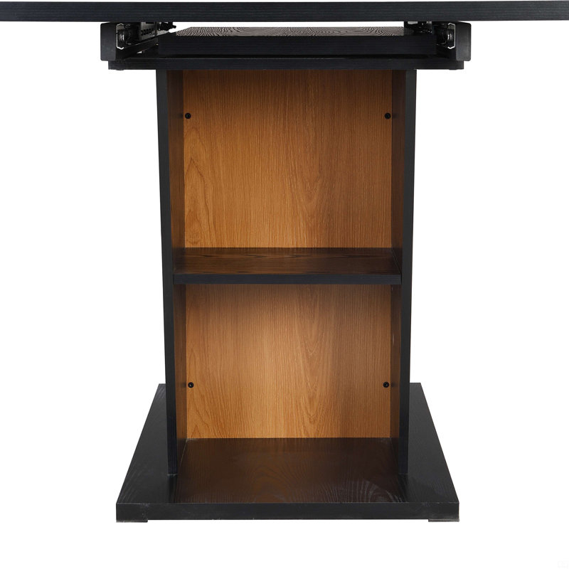 Extendable Dining Table With Built-In Storage, Wooden Table With Sturdy Metal Frame And MDF Base, Adjustable Tabletop, Black