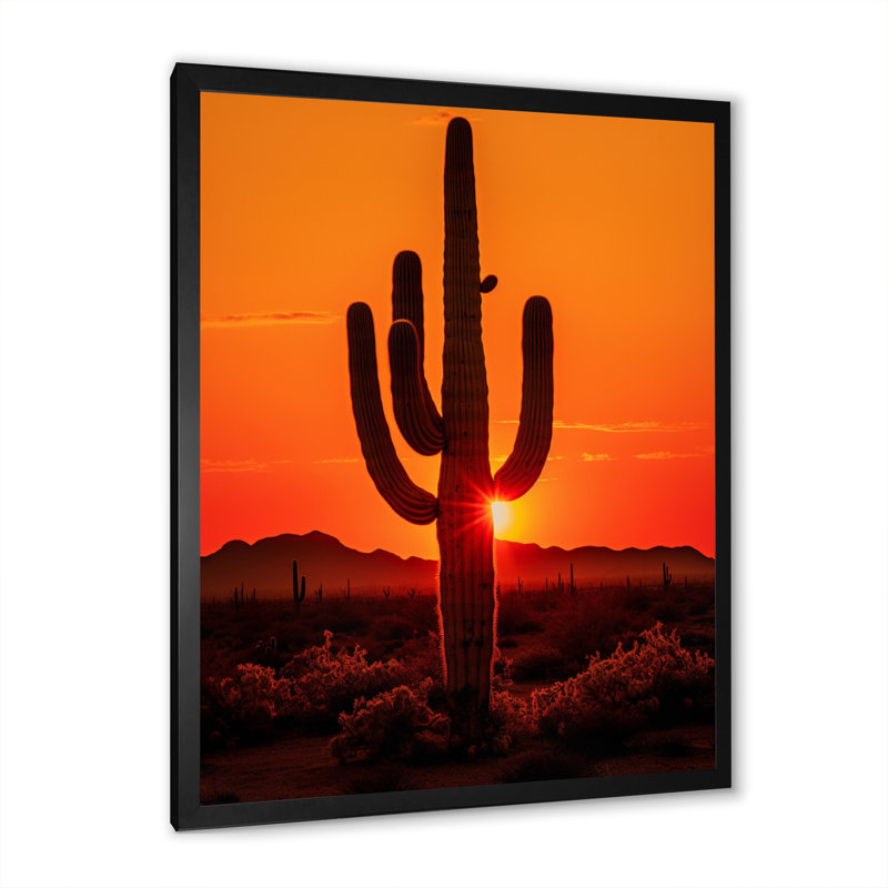 Lochview, orange, noir, cactus, désert, coucher de soleil, Saguaro - Cactus, art mural, Cadre simple noir