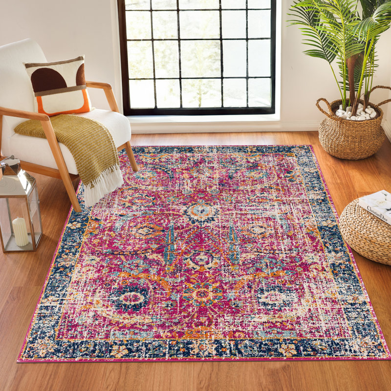 Traditional Rug, Bordered Floral Easy to Clean Rug For Living Room, Dining Room, Bedroom, Rectangle 120 x 170 cm