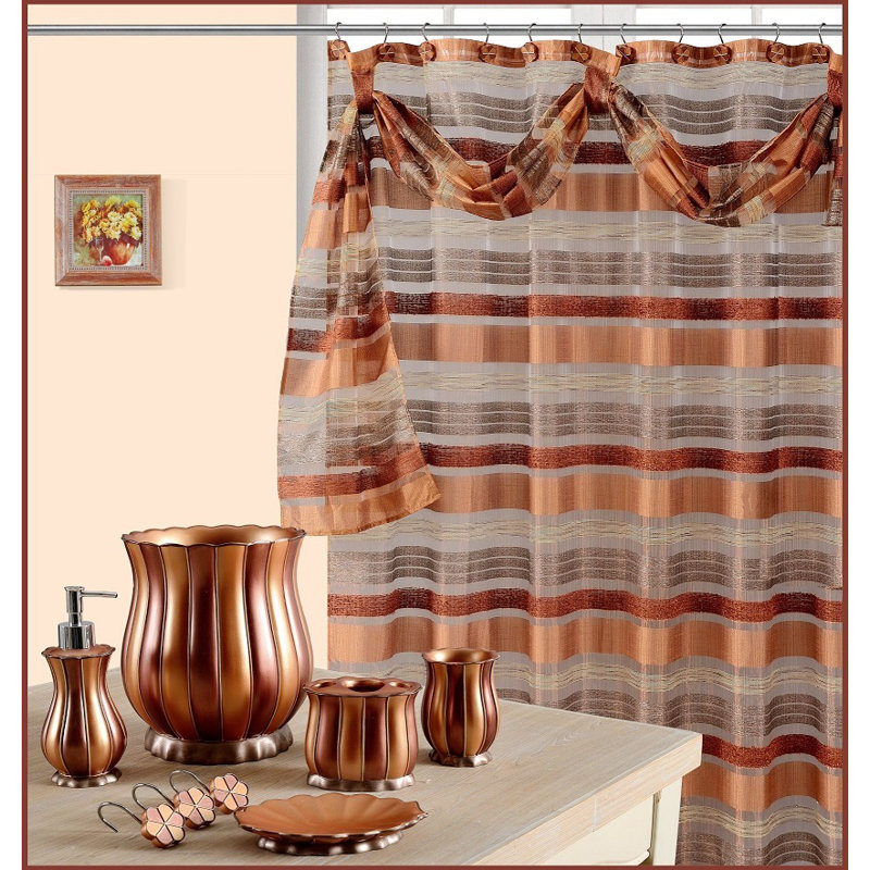 Anette Striped Shower Curtain, Rust