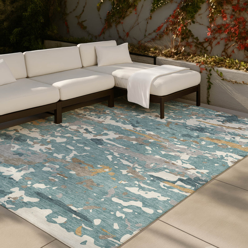Machine Washable Indoor/Outdoor Chantille ACN2595 Abstract Rug, Teal, 3' x 5'