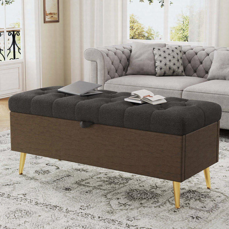 Banc de rangement capitonné capitonné pour la chambre et le vestibule, gris, Grey