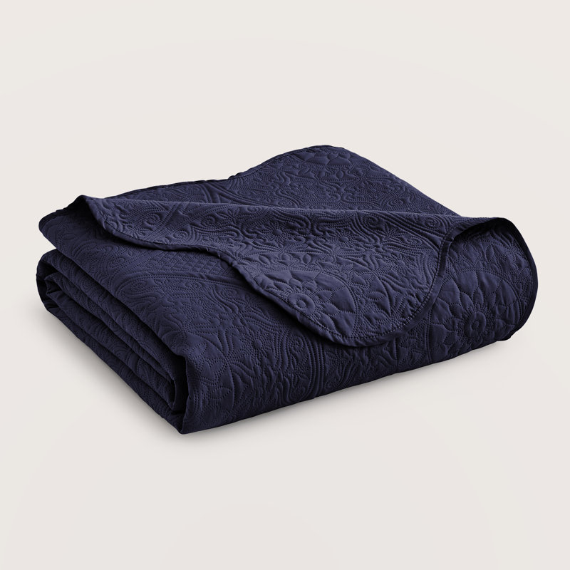 Ensemble de couvre-lit à motif floral en microfibre - Literie matelassée douce, légère et infroissable, Marine