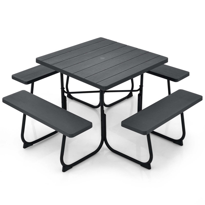 Biaca 8 - Person Patio Dining Set with Square Table, Black