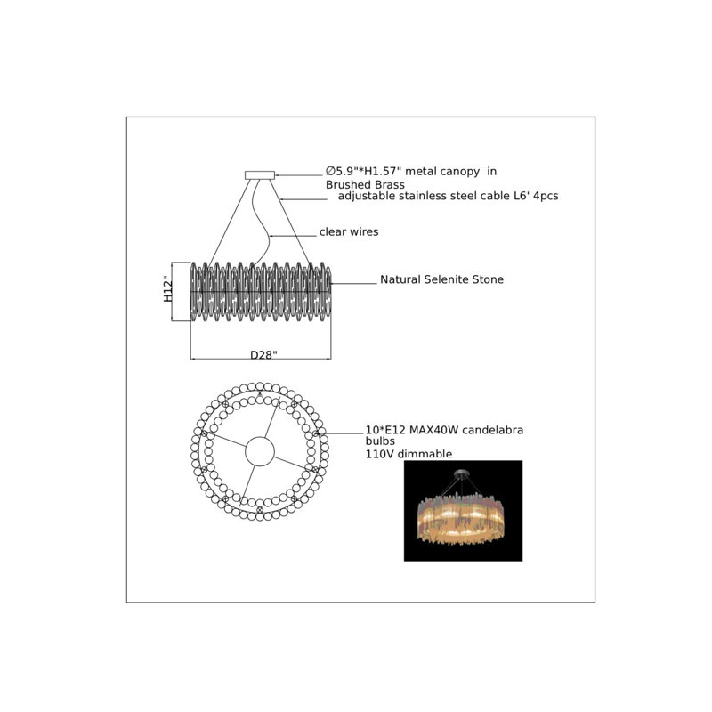 Lustre sous-sous, 45 po de largeur x 24 po de hauteur, Fumée, Nickel satiné