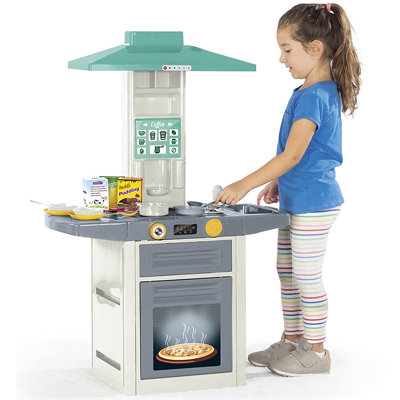 Dolu: Ensemble de cuisine - vert-jaune-gris - centre de cuisson pour jouets 20 pièces, effets sonores, jeu de cuisinières, accessoires de cuisine, plats et accessoires pour enfants, enfants de 3 ans et plus