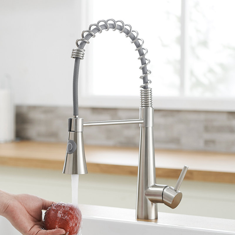 Robinet de cuisine commercial avec douchette extractible, robinet d'évier de cuisine à poignée simple, Nickel brossé