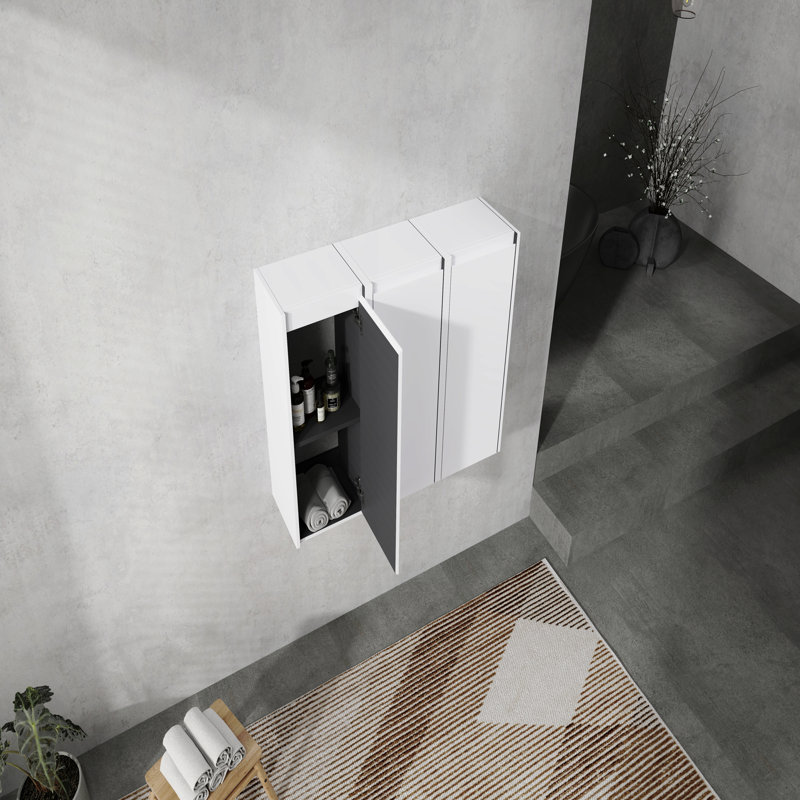 12" Bathroom Side Cabinet, 3-Soft Close Doors, Float Mounting Design, 12*3(Kd-Packing)