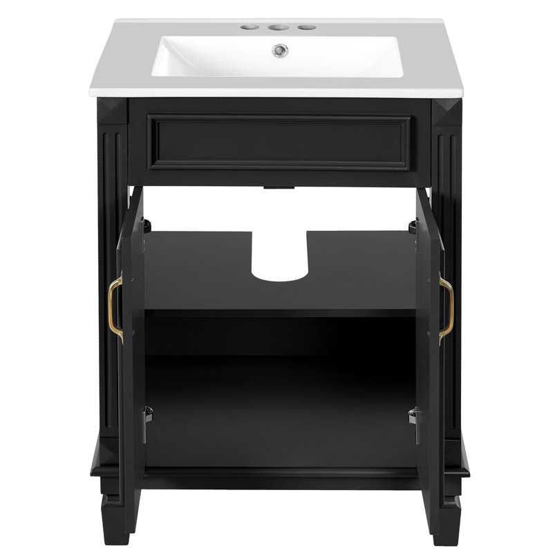 24'' Freestanding Bathroom Vanity With Ceramic Sink, Black, Gold