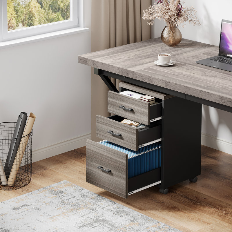 Modern 3-Drawer Rolling Vertical File Cabinet With Locking Casters,  Mobile Printer Stand For Home Office, Gary