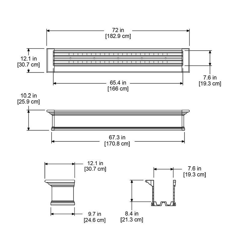 Anand Resin Window Box with Water Reservoir, 10" H x 72" W x 12" D, White
