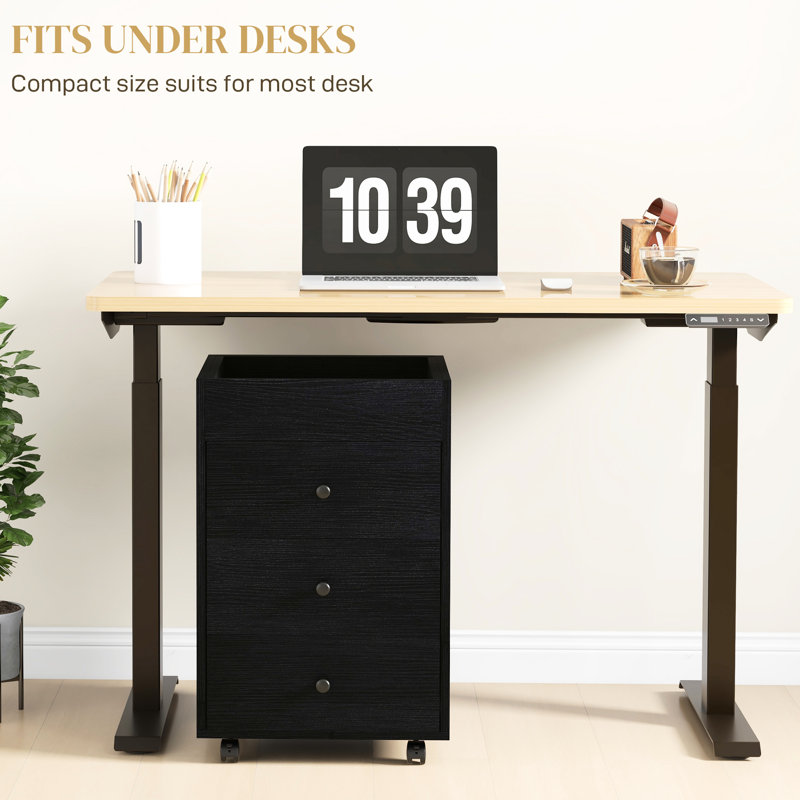 Compartiment de bureau à 3 tiroirs, noyer foncé. Plateau amovible et rangement sous le bureau. Roulettes pour faciliter le déplacement et transformer l'organisation 3 chariots, installation progressive