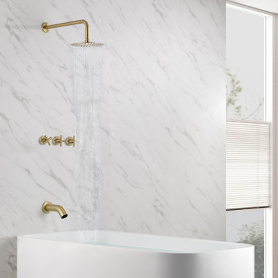 SUMERAIN Tub and Shower Faucet with Rough-in Valve, 3 Cross Handle Shower Faucet with Waterfall Spout