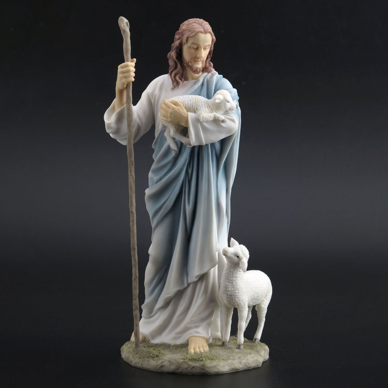 11,42 po H Jésus le berger en résine de polyester de couleur claire