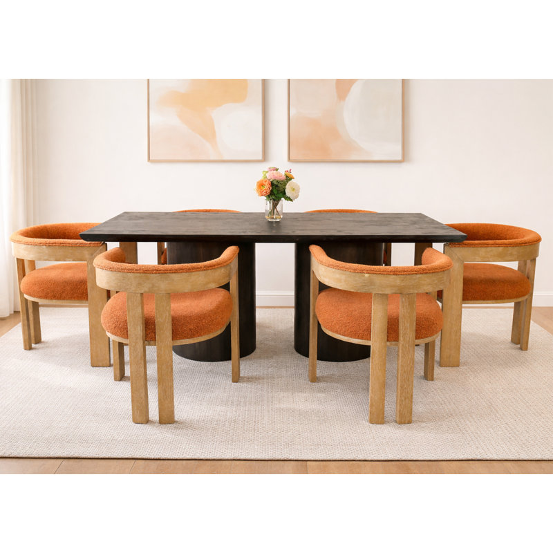 Cordney 72" Dining Table Set With 6 Rust Orange Chairs