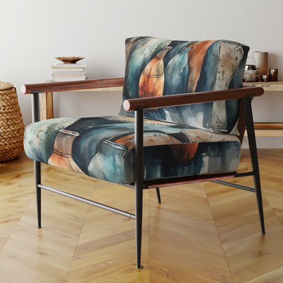 Fauteuil d'appoint rembourré géométrique bleu et orange Boho Pottery II
