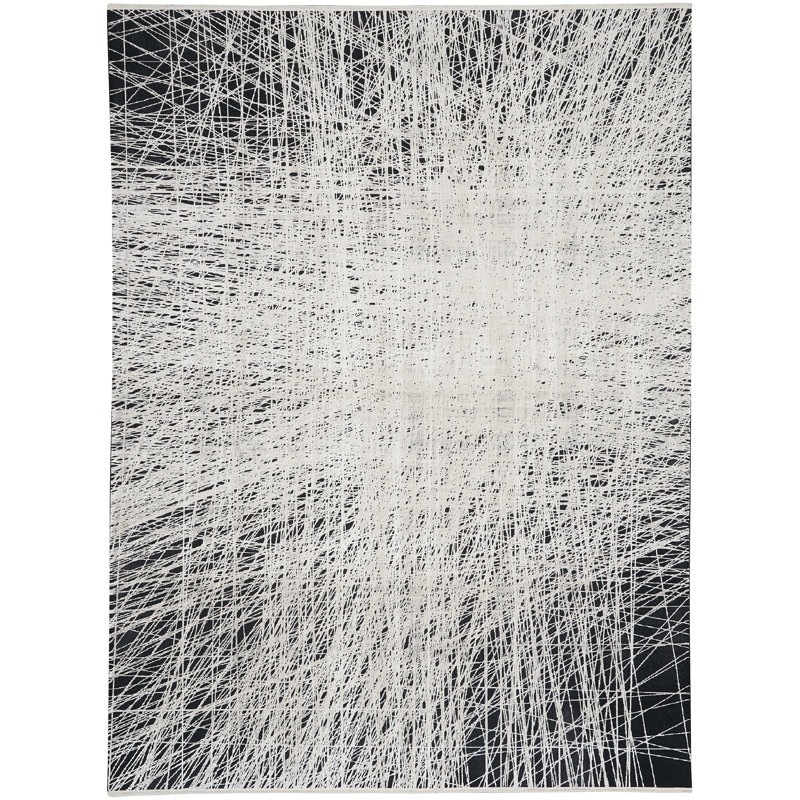 Abstract Machine Woven Black Area Rug, Rectangle 10' x 13'2"