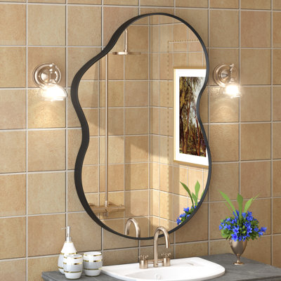 Amara Irregular Tempered Glass and Aluminum Alloy Framed French Cleat Mounted Wall Mirror