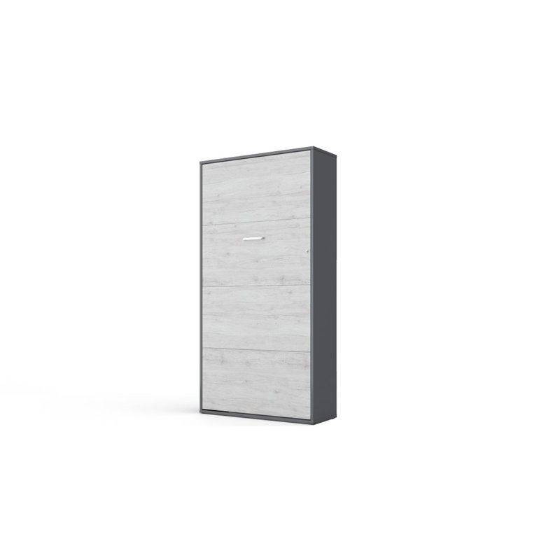 Lit mural inventaire vertical, taille simple européenne, Gris / blanc Monaco, Simple