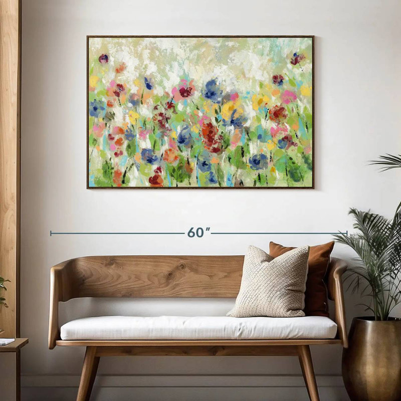 Fleurs de printemps au printemps I, 46 po x 31 po, Cadre flottant noyer