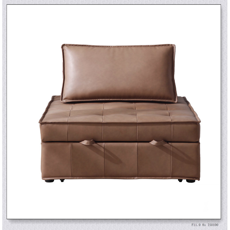 Canapé-lit polyvalent en similicuir avec repose-pieds, Similicuir brun