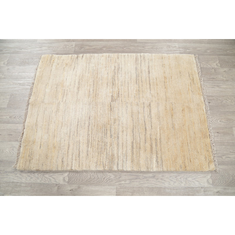 Tapis en laine beige 3 pi 4 po x 4 pi 8 po one-of-kind à la main noué la new Shella