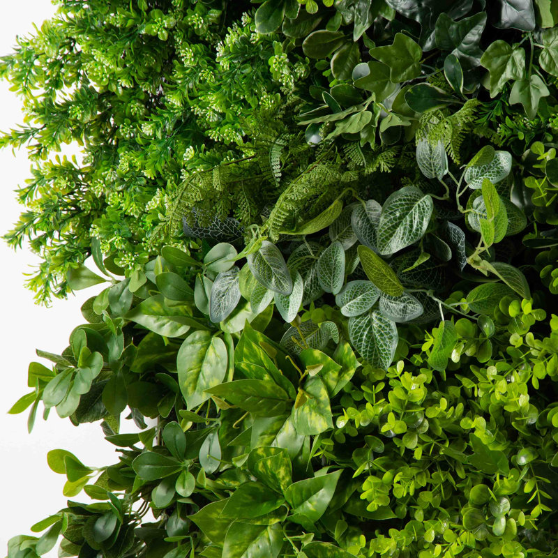 Large Lush Mixed Greens Botanical Garden Square Faux Living Wall Panel with Boxwood, Ivy, Eucalyptus & Fern