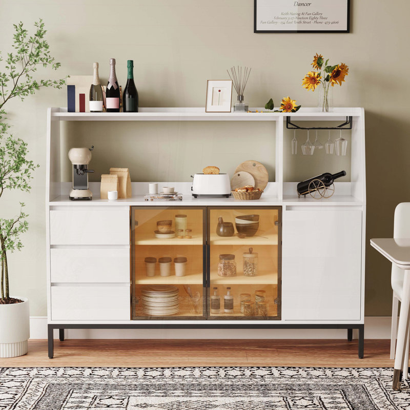 Sideboard Cabinet with Wine Glass Holder and Glass Door – Modern