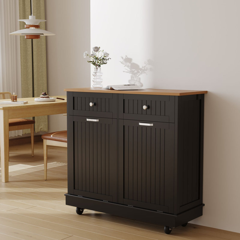 Black Double Tilt Out Trash Cabinet with Countertop and Drawer
