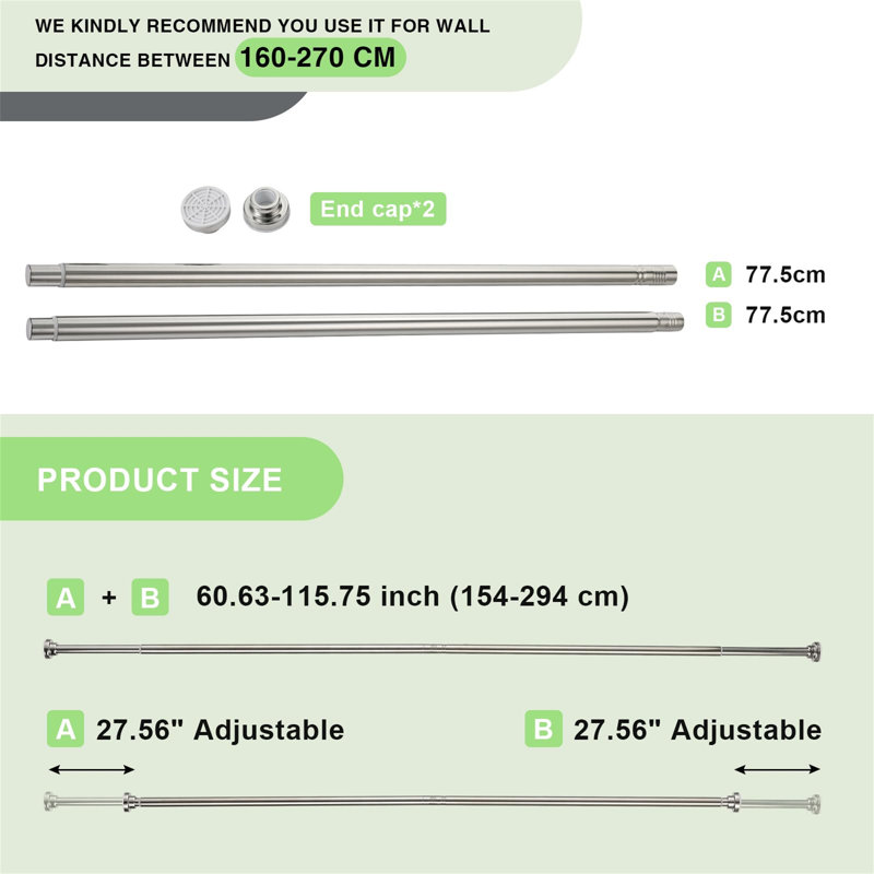 Stainless Steel 154cm to 294cm Curtain Track/Rail