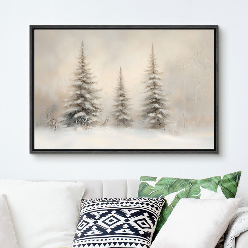 Paysage de Noël rétro, paysage d'hiver, pin, vacances, décor neutre, impression sur toile, H 24 po x l 36 po