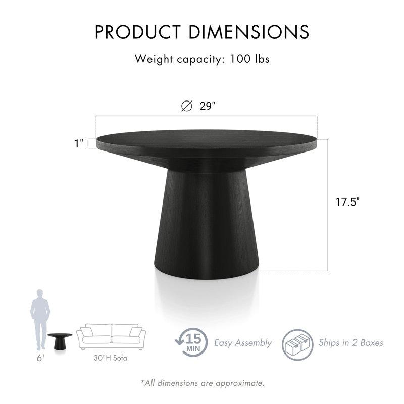 Astromeritis 29"W Round Pedestal Coffee Table, Black Wood, 29" W x 29" D