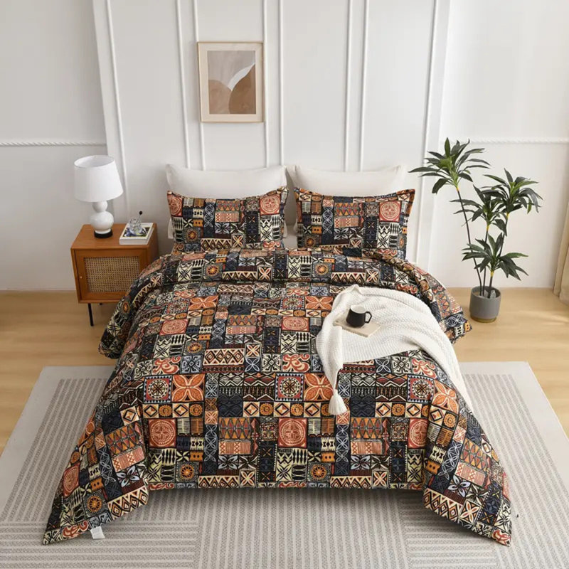 Ensemble d'édredon pour chambre à coucher, impression de style bohème doux et complexe toute l'année