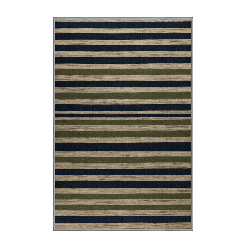 Tapis brun à rayures horizontales lavable à la machine, Rectangle 6 pi x 9 pi