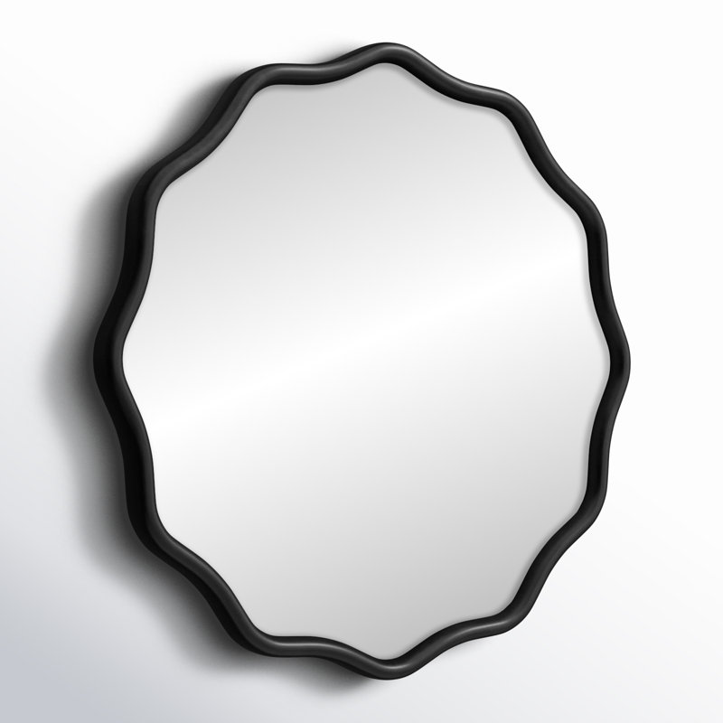 Solid Wood Scalloped Mirror, Black