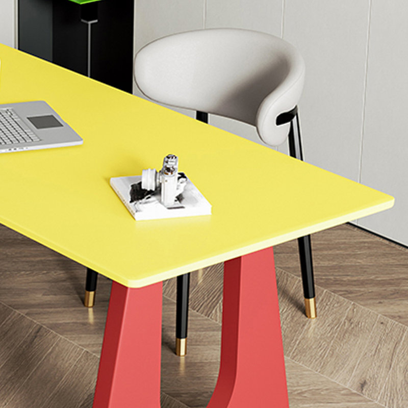 Unique And Bright-colored Rectangular Writing Desk, 29.52" H x 78.74" W x 35.43" D, Yellow
