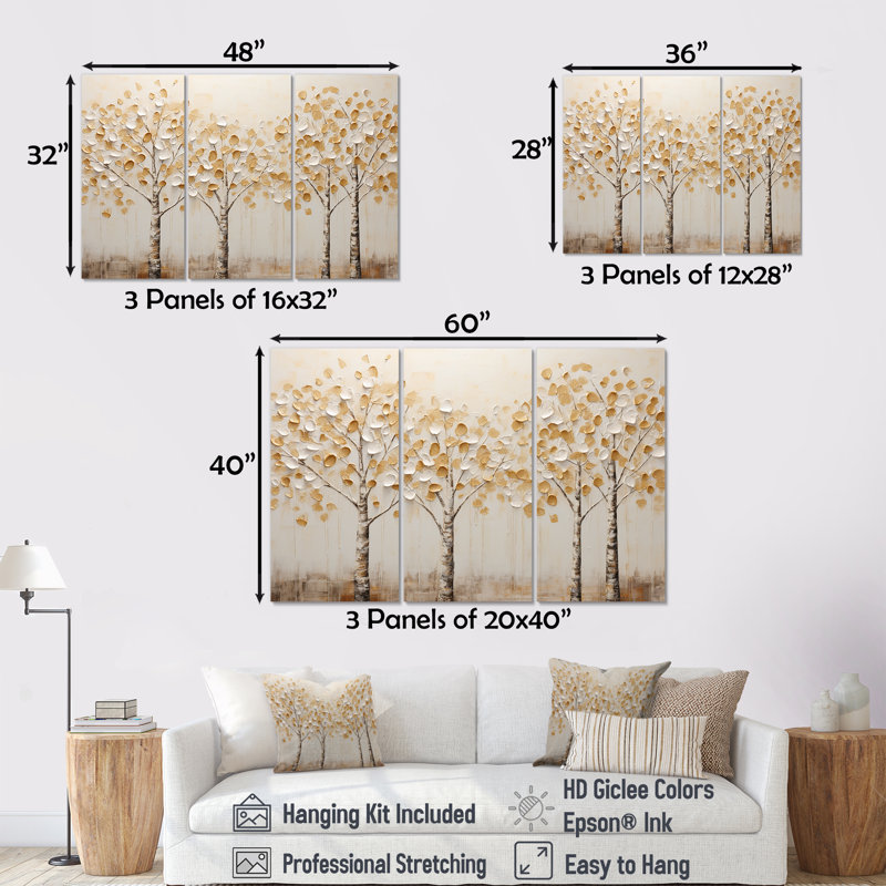 Ensemble d'armoire murale Beige Trees Harmony, Toile tendue, H 40 po x l 60 po x P 1 po