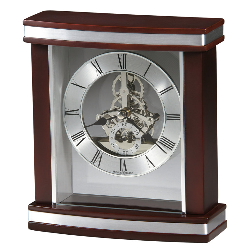Modern & Contemporary Roman Numeral Quartz Movement / Crystal Tabletop Clock in Satin Rosewood/Silver
