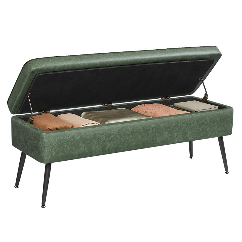 Khailah Faux Leather Upholstered Storage Bench, Green