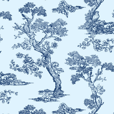 Scm Toile Blue Linen Sample