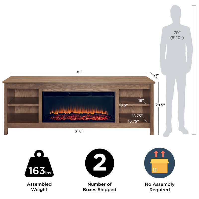 Kells 81" Electric Fireplace TV Stand, Antique Oak