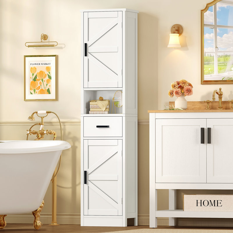 Armoire de rangement 67 po avec 2 portes et 2 tiroirs, blanc