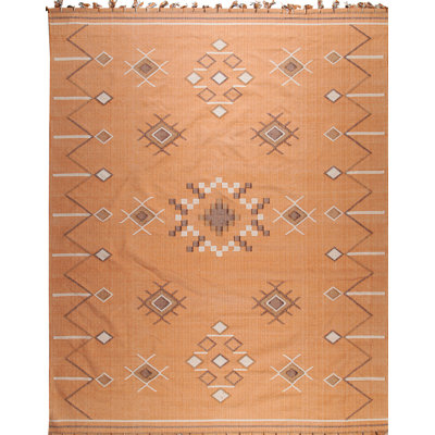 Tapis à motif géométrique moderne à motif de losanges en laine tissé à plat Coral